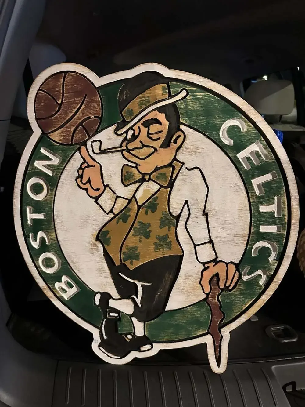 Handmade Distressed Boston Celtics Logo Wood Wall Art Sign 21x22